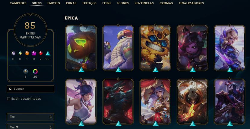 CONTA ESMERALDA 4 / MF EXOCÓSMICA / 4 SKINS DO YASUO / 42 SKINS / 10K EA