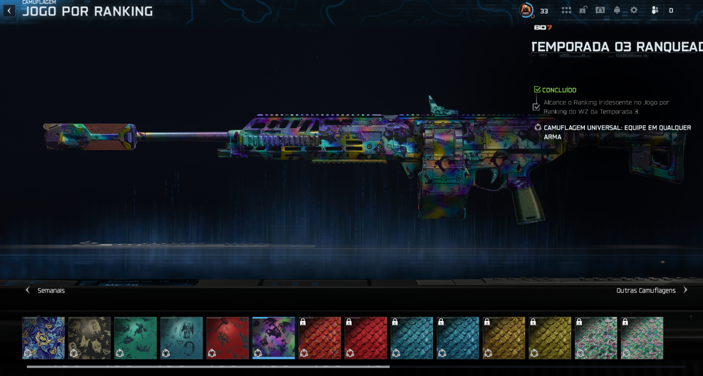 CONTAS WARZONE - CONTA BO7 NIVEL 55 E CAMUFLAGEM - RANKED - FULL ACESSO