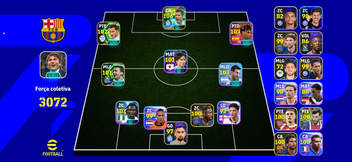 Conta eFootball Força 3055 | Time Lendário com Messi 103 + Craques Top