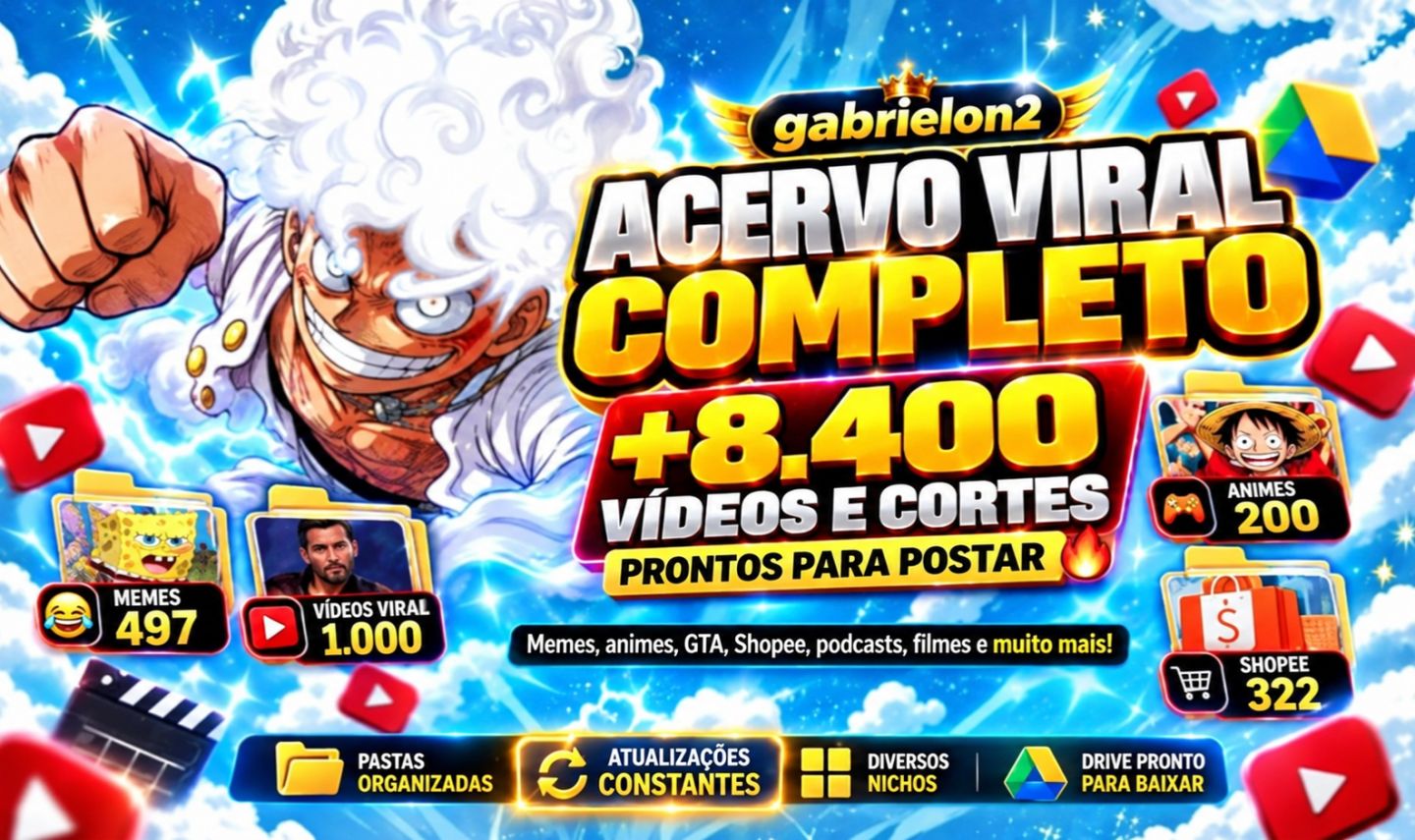 [Melhores Preços] PACK CORTES VIRAIS!+8.000 VÍDEOS PRONTOS PARA POSTAR (+BRINDE)