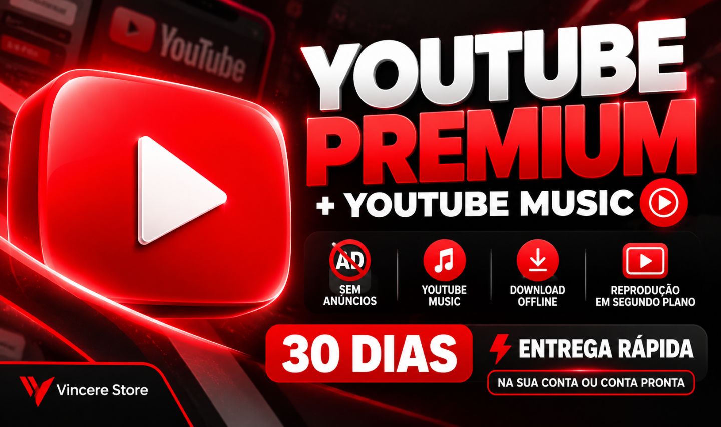 YOUTUBE PREMIUM + YOUTUBE MUSIC | 30 DIAS | ENTREGA RÁPIDA