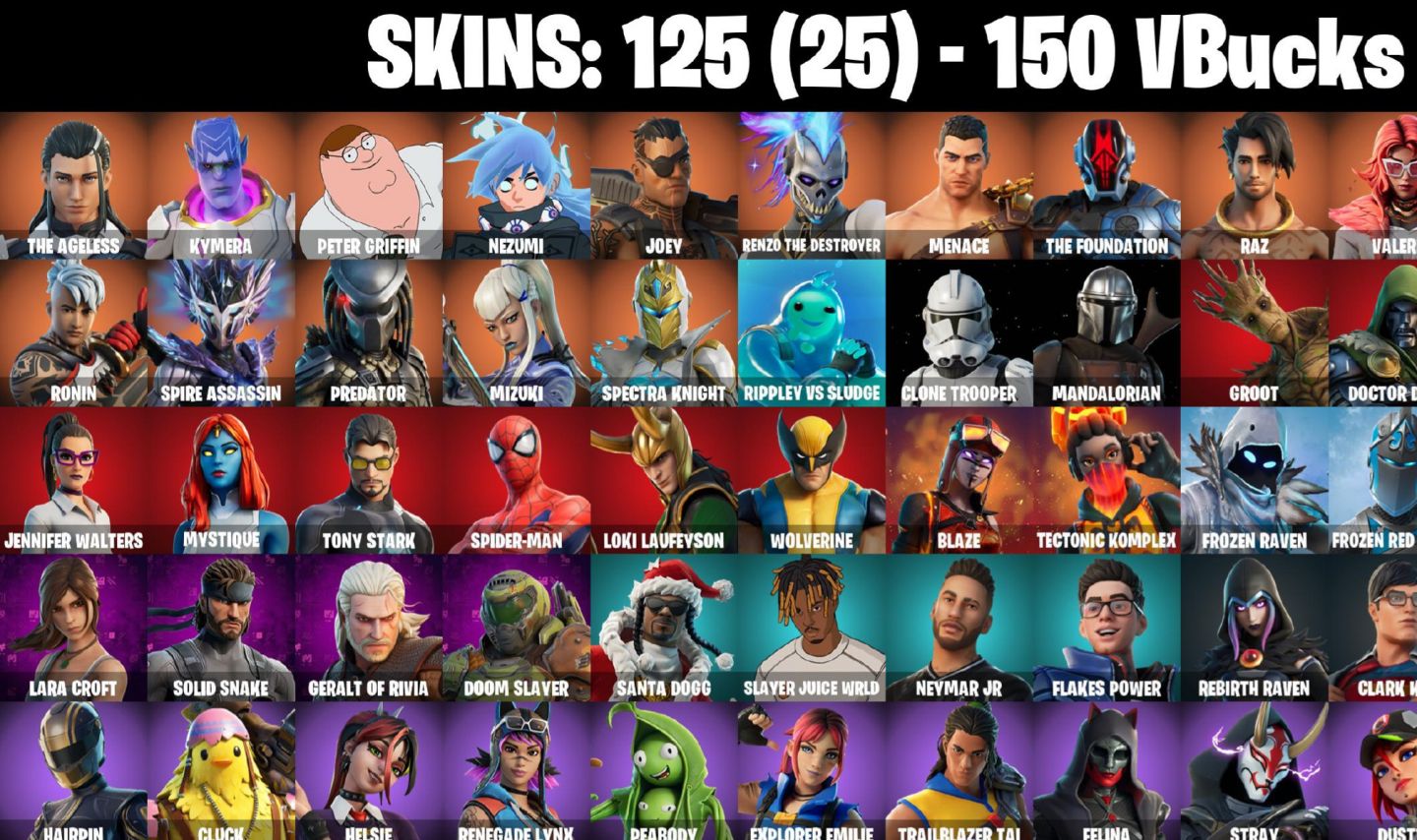 125 Skins - Lara croft, Clark kent, Tony stark, Blaze (E-mail alterável)