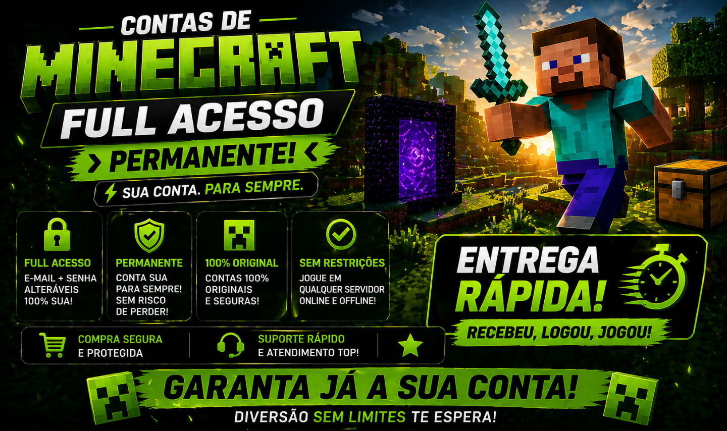 [PROMOÇÃO] CONTA MINECRAFT JAVA & BEDROCK PC PERMANENTE FULL ACESSO