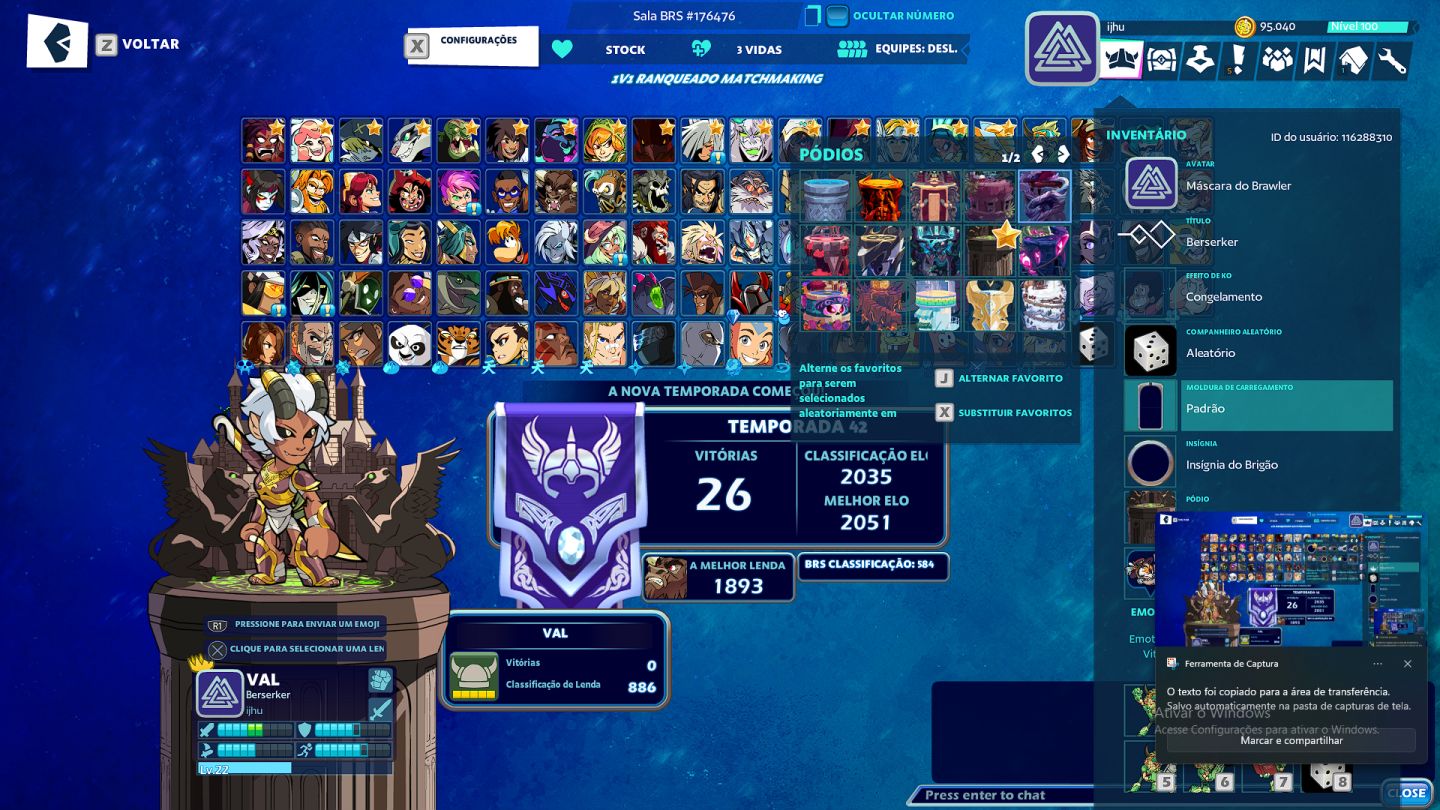 Conta brawlhalla com bastante skin e tudo mais