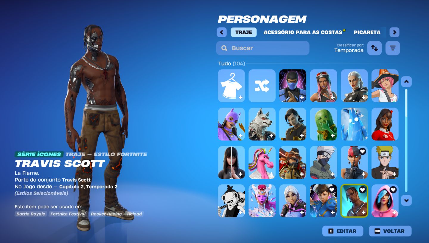CONTA FORTNITE OG TRAVIS SCOTT, PASSINHO MARAT, + 100 SKINS, SALVE O MUNDO OG