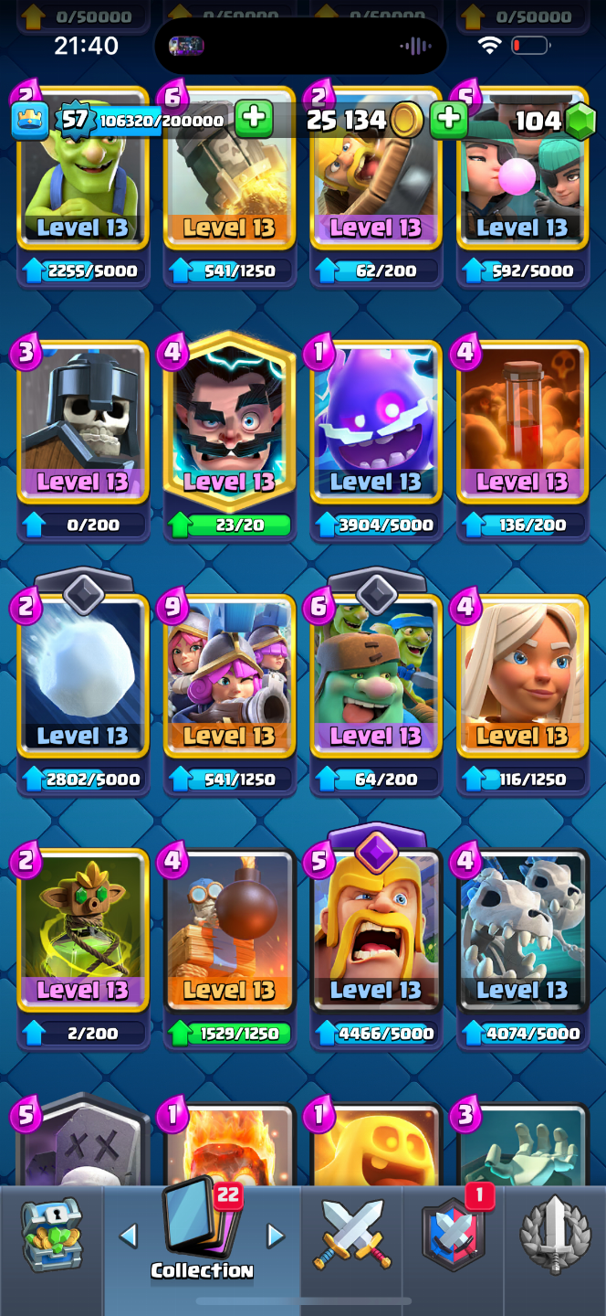 CONTA CLASH ROYALE | LVL 57 | 20 EVOLUTIVAS | 20 ELITES | 10K TROFÉUS