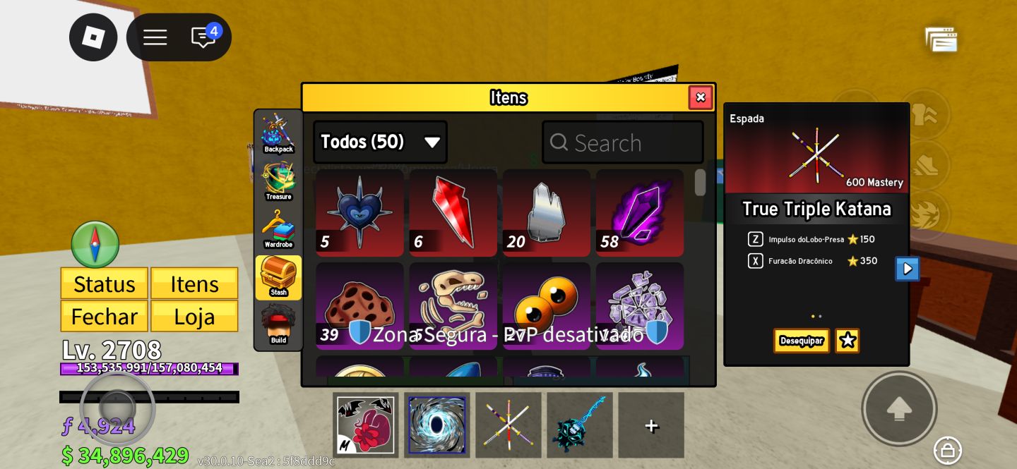 Conta blox fruits End game muita skin fora do jogo com robux pra gastar