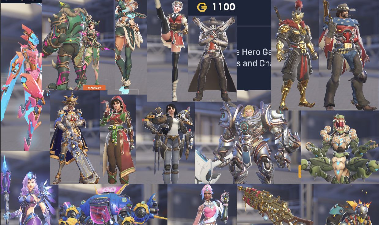 +30 SKINS, 2019 ALL-STAR MERCY, 1100 OVERWATCH COINS, FESTIVE KIRIKO, 8BIT