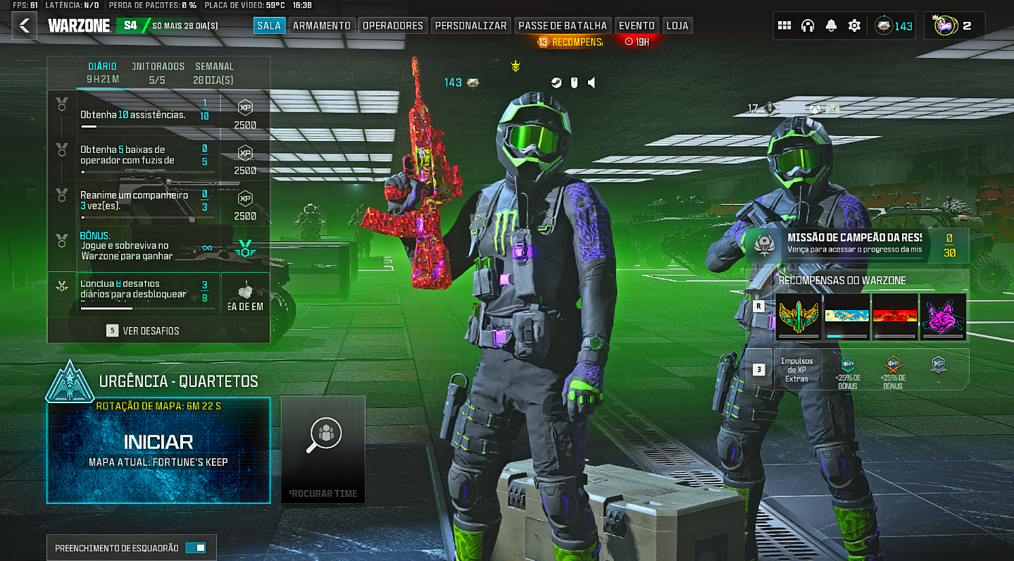Skins CoD Warzone 2/3/BO6 - MONSTER VERDE/ROXO & AZUL - ENTREGA AUTOMATICA