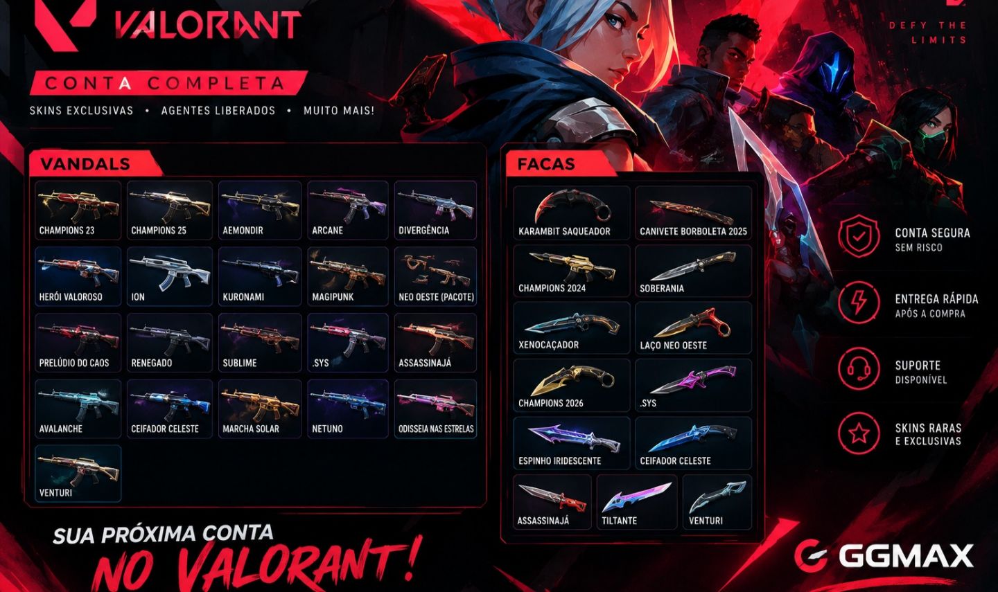 CONTA VALORANT Champions 23 e 25 Level 663 Negocio valor