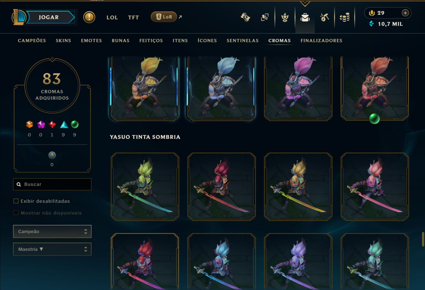 CONTA MONO YASUO - EX DIAMANTE - 1 ULTIMATE - 12 MÍTICAS - 162 SKINS NO TOTAL