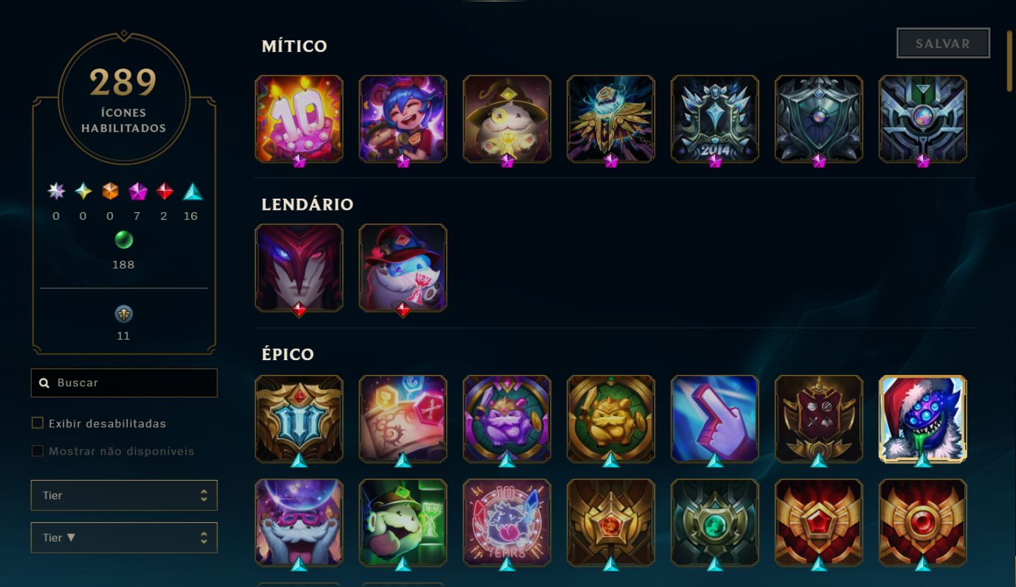 Conta LOL - 361 Skins - ícones antigos
