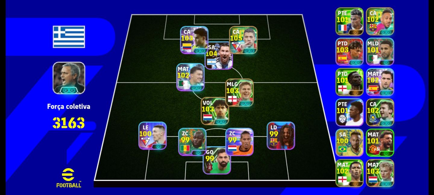 Conta Efootball - Técnico Mourinho ,Messi 104, Luiz Suárez blitz, Goleiro bugado
