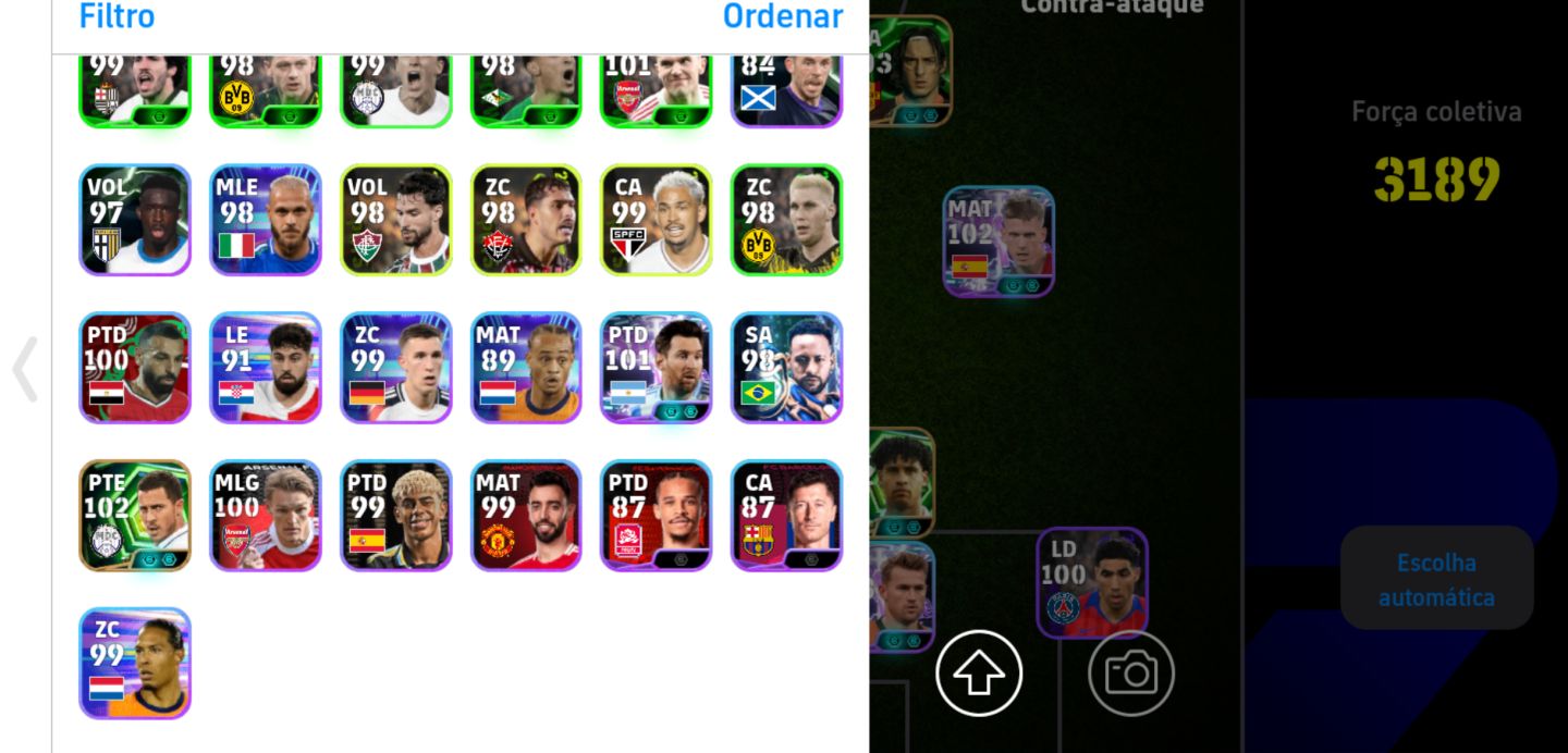 Conta efootball Mobile Éden Hazard 109 + Ronaldinho 104 + Totti 105