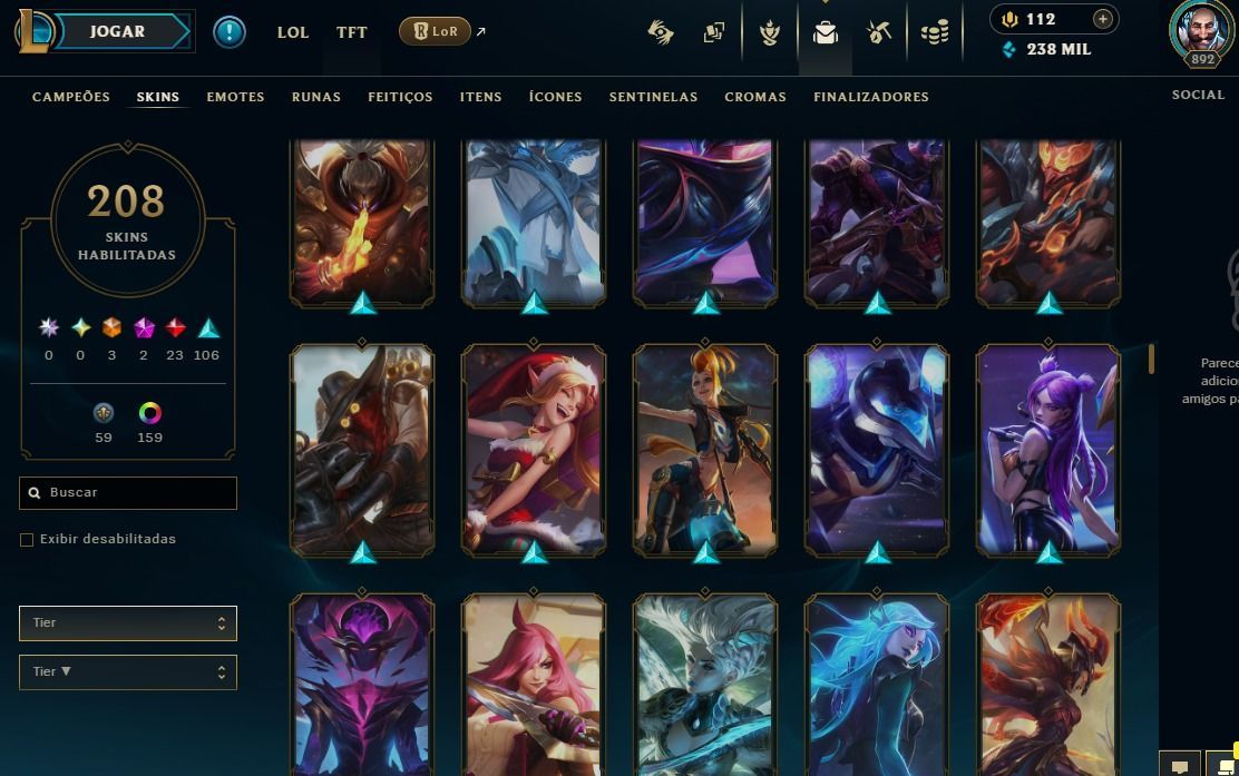 CONTA COM MUITAS SKINS ELO GOLD