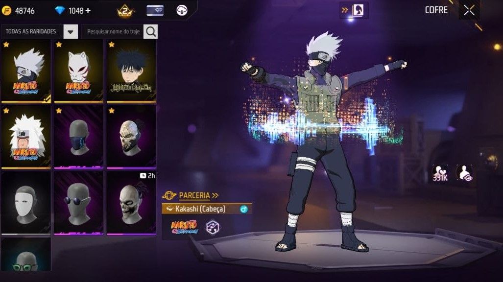 CONTA FREE FIRE LVL 30 MESTRE 5 BR COM MEGUMI JJK|KAKASHI |JIRAYA E 1048 DIMAS