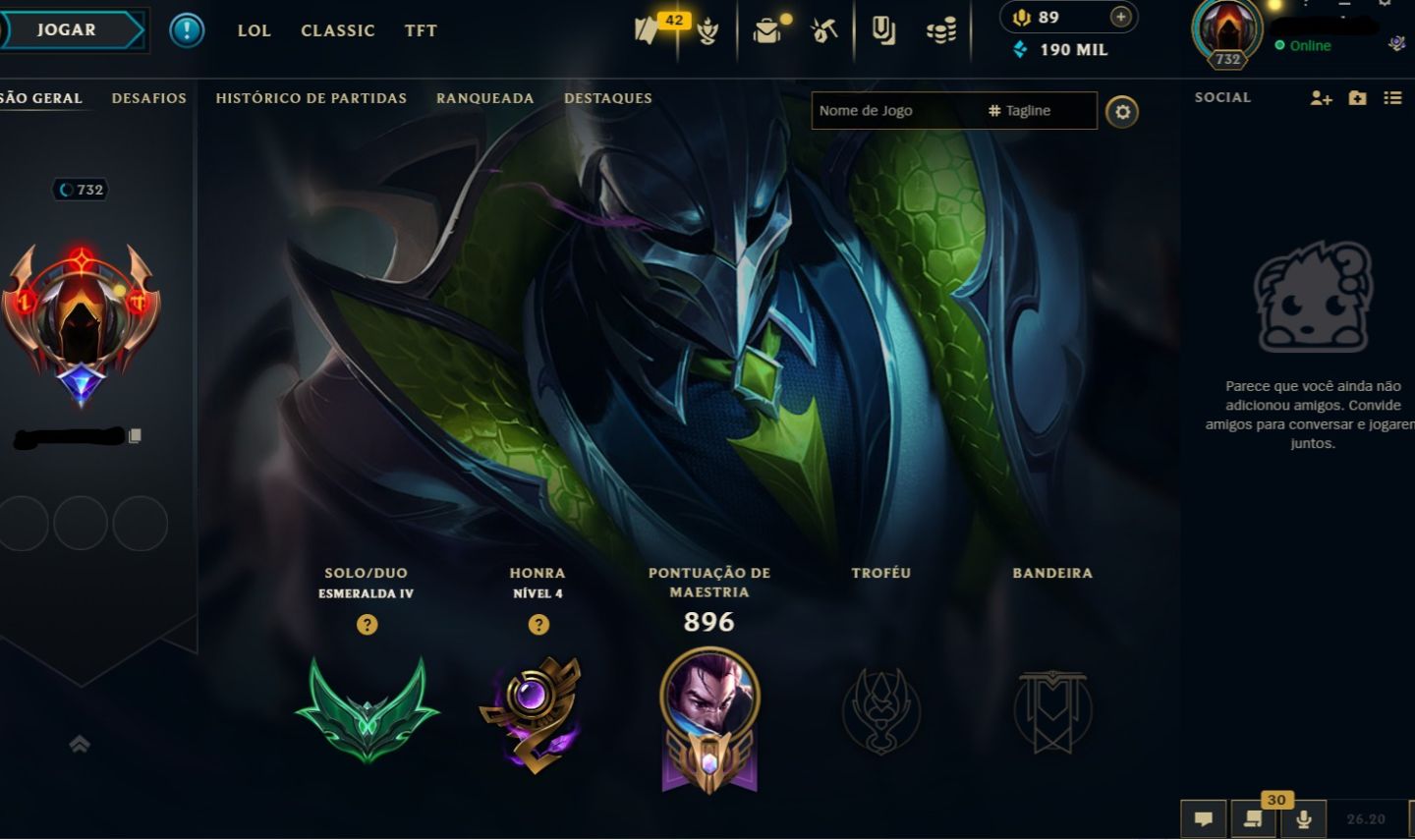 LOL CONTA LVL 732 | ESMERALDA IV | +200 SKINS | 25 LENDÁRIAS | TODOS OS CAMPEÕES