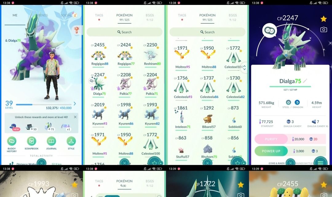 Pokémon GO LVL 39 | Dialga shiny + 2 Palkia + 2 Regigigas + 3 Kyurem T340