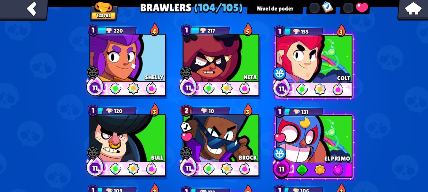 CONTA BRAWL STARS DE 7 ANOS com 421 SKINS,BRAWLERS MAXIMIZADOS 123K+ DE TROFÉUS