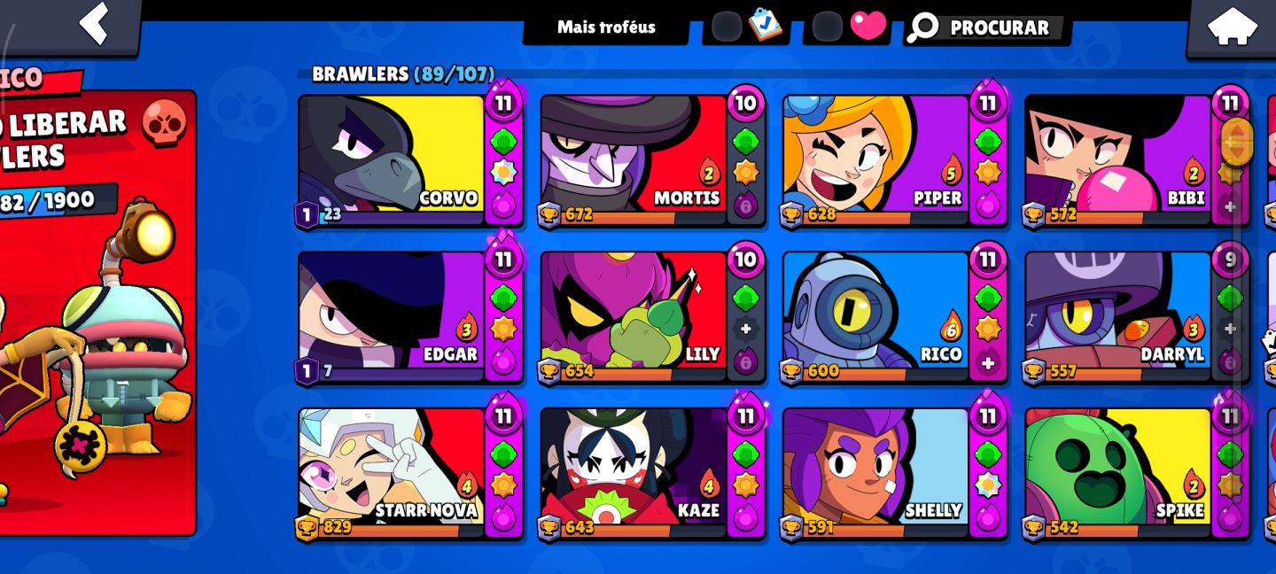 Conta 33k de troféus faltando somente 12 brawlers
