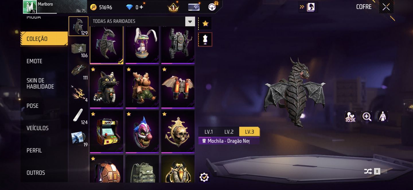 CONTA FREE FIRE LVL 75 ANTIGA