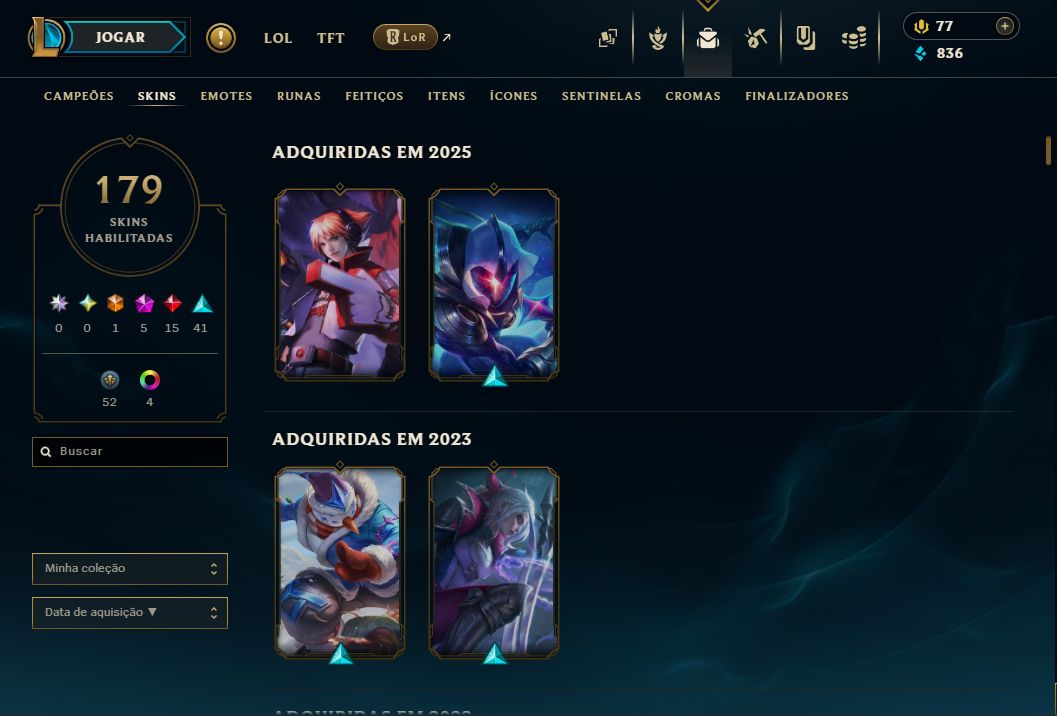 Conta LoL 2015 | 132 Campeões | 179 Skins | Prata IV | Nível 147