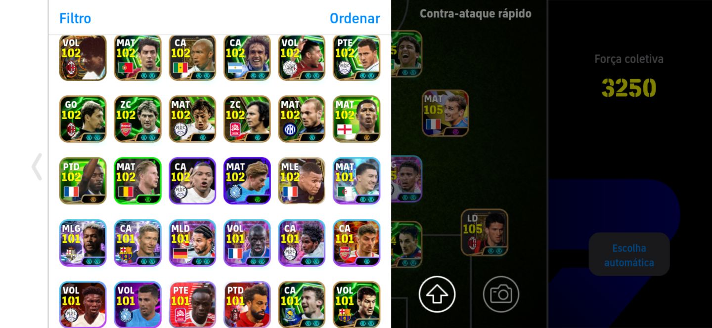 Conta top de efootball mobile com Shevchenko, Kaká e Bellingham.