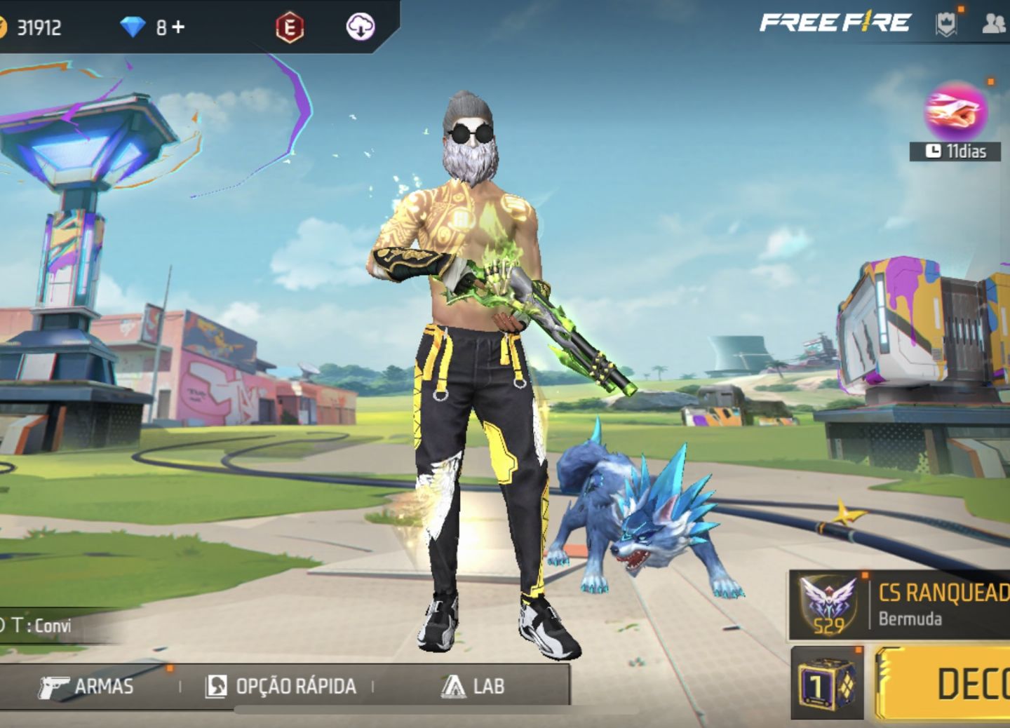 Conta de Free Fire criada em 2019 com 3 calças angelicais
