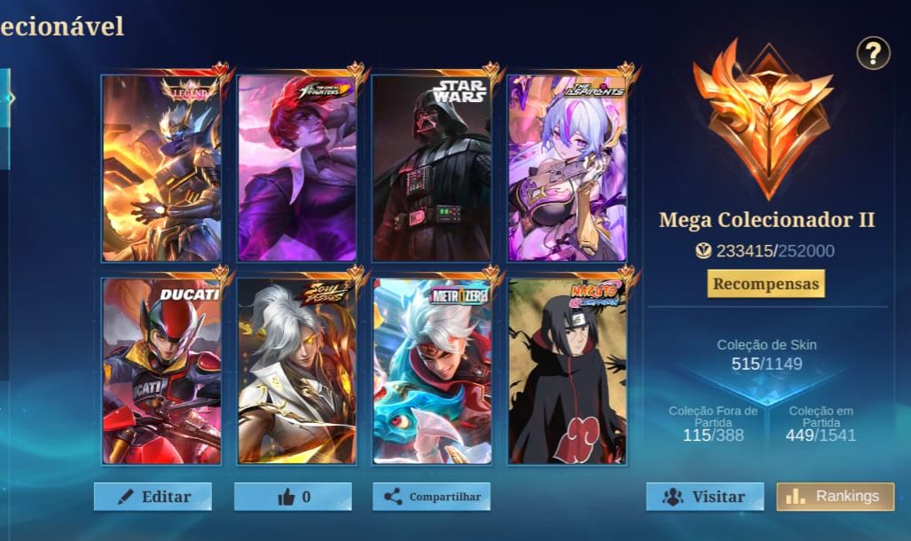 CONTA MLBB MEGA COLECIONADOR II RECHEADA DE SKINS