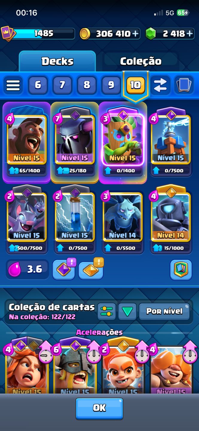 Conta Clash Royale full acesso 8 anos, 10700 troféus com 6 cartas nível 15