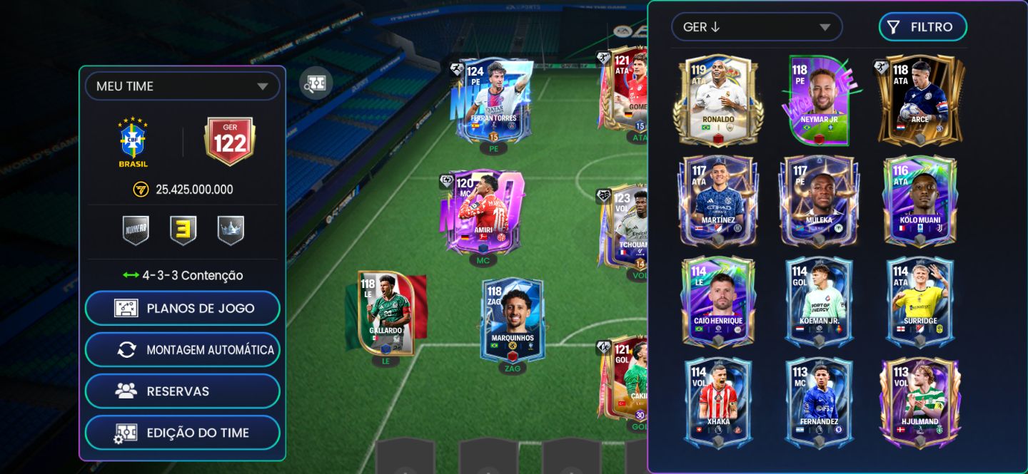 Conta de fc mobile 121 com Neymar, 100 milhões de coins.