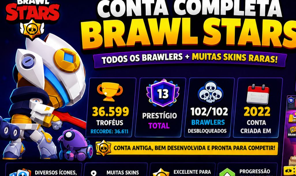 Melhor preço, Conta De Brawl Stars com muitas skins, tendo 10 skins raríssimas.