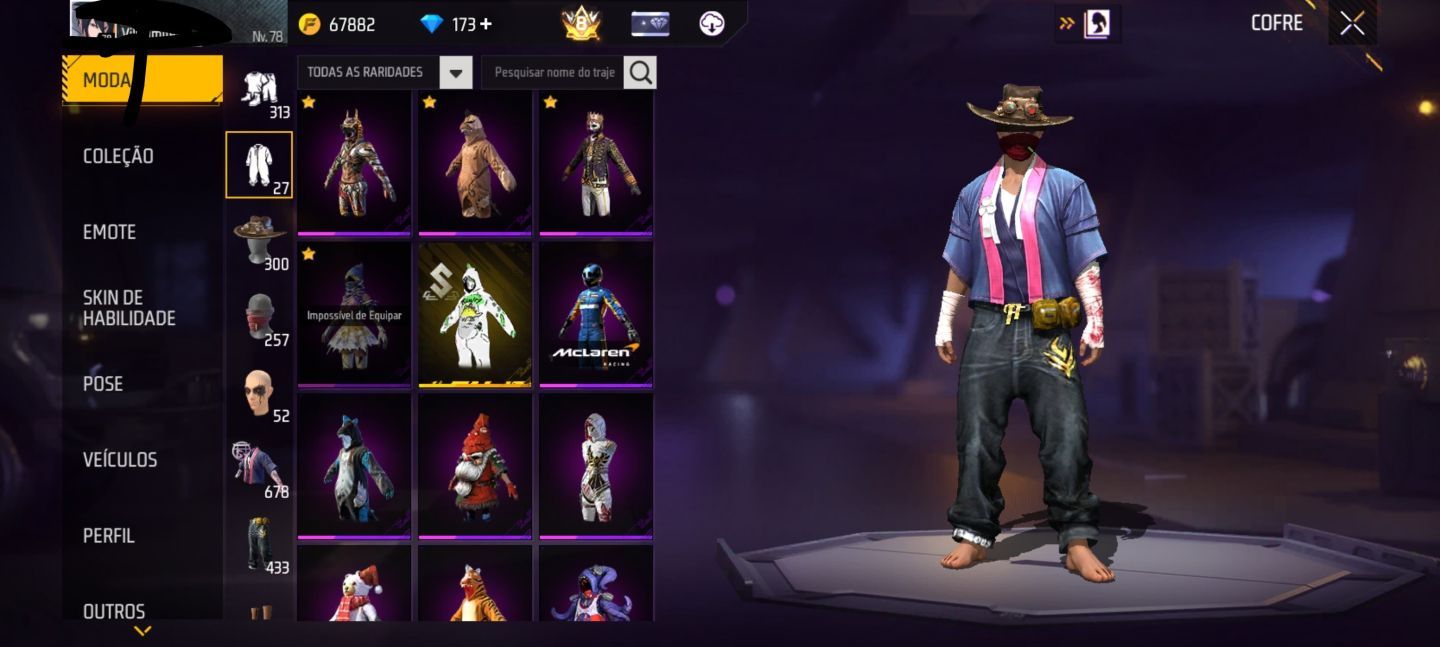 CONTA DE FREE FIRE (FF) SEMI FULL PASSE COM RAGNAROK E PÉ DESCALÇO