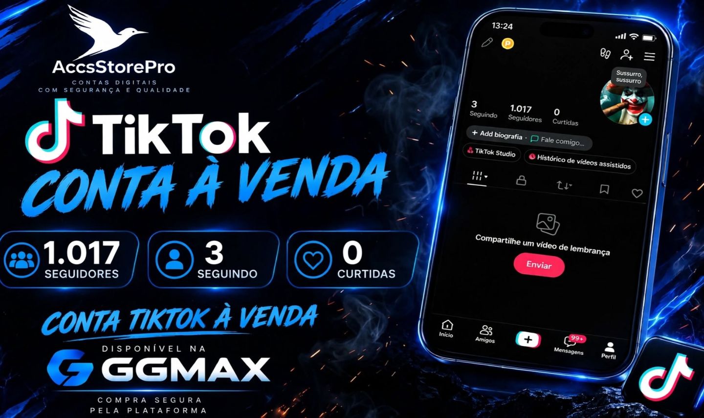 CONTA TIKTOK COM 1.000 SEGUIDORES | PRONTA PARA USAR!