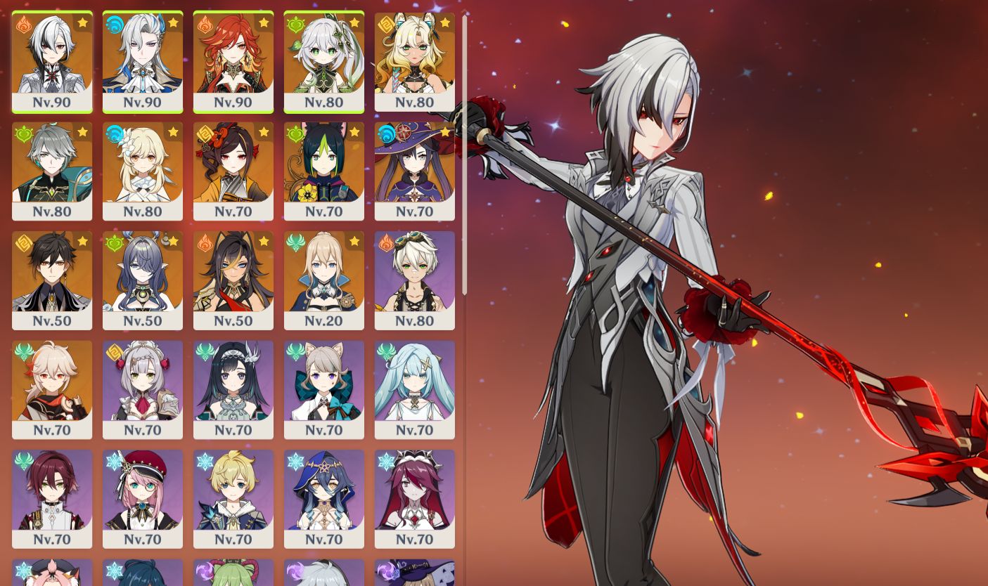 ARLECHINO+(BIS), NEUVILETTE, MAVUIKA, XILONEN, KAZUHA, NAHIDA, LAUMA, ZHONGLI