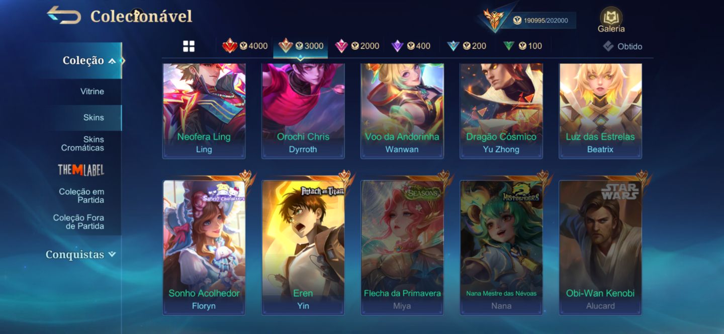 Conta MLBB, skin do alpha legend e muito mais