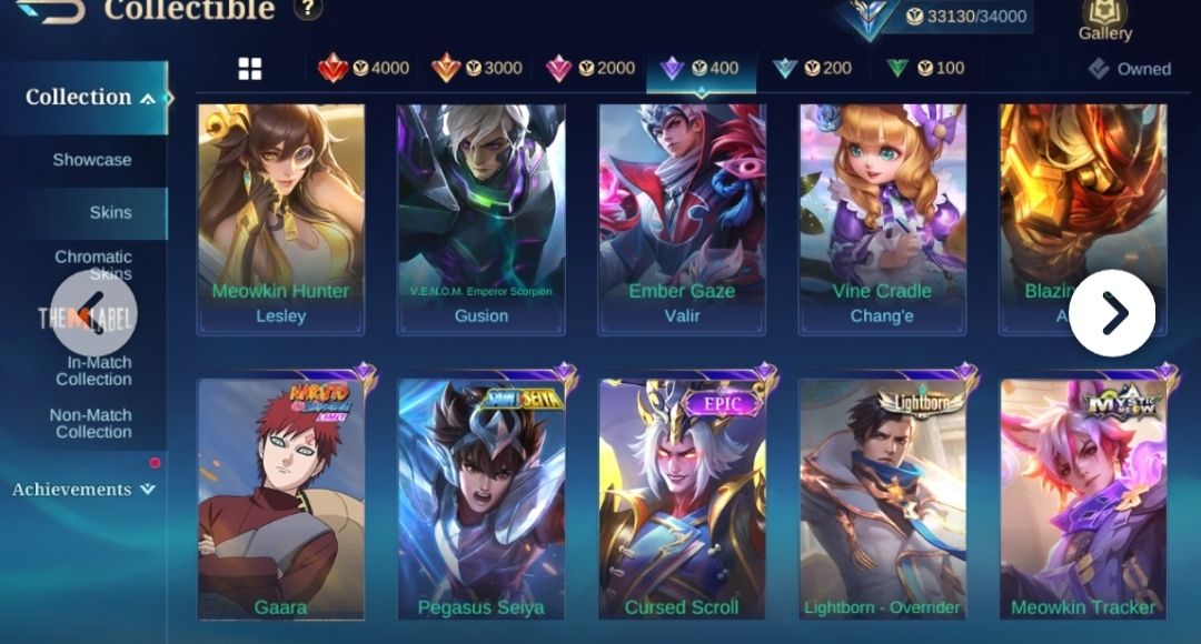 Conta mobile legends 171 skins