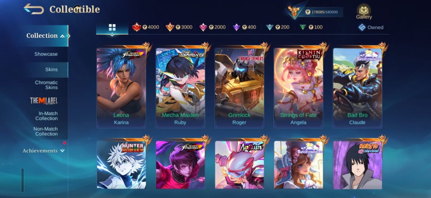 MLBB MEGA COLECIONADOR 5 | SKINS LEGEND | CONTA RARA E EXCLUSIVA