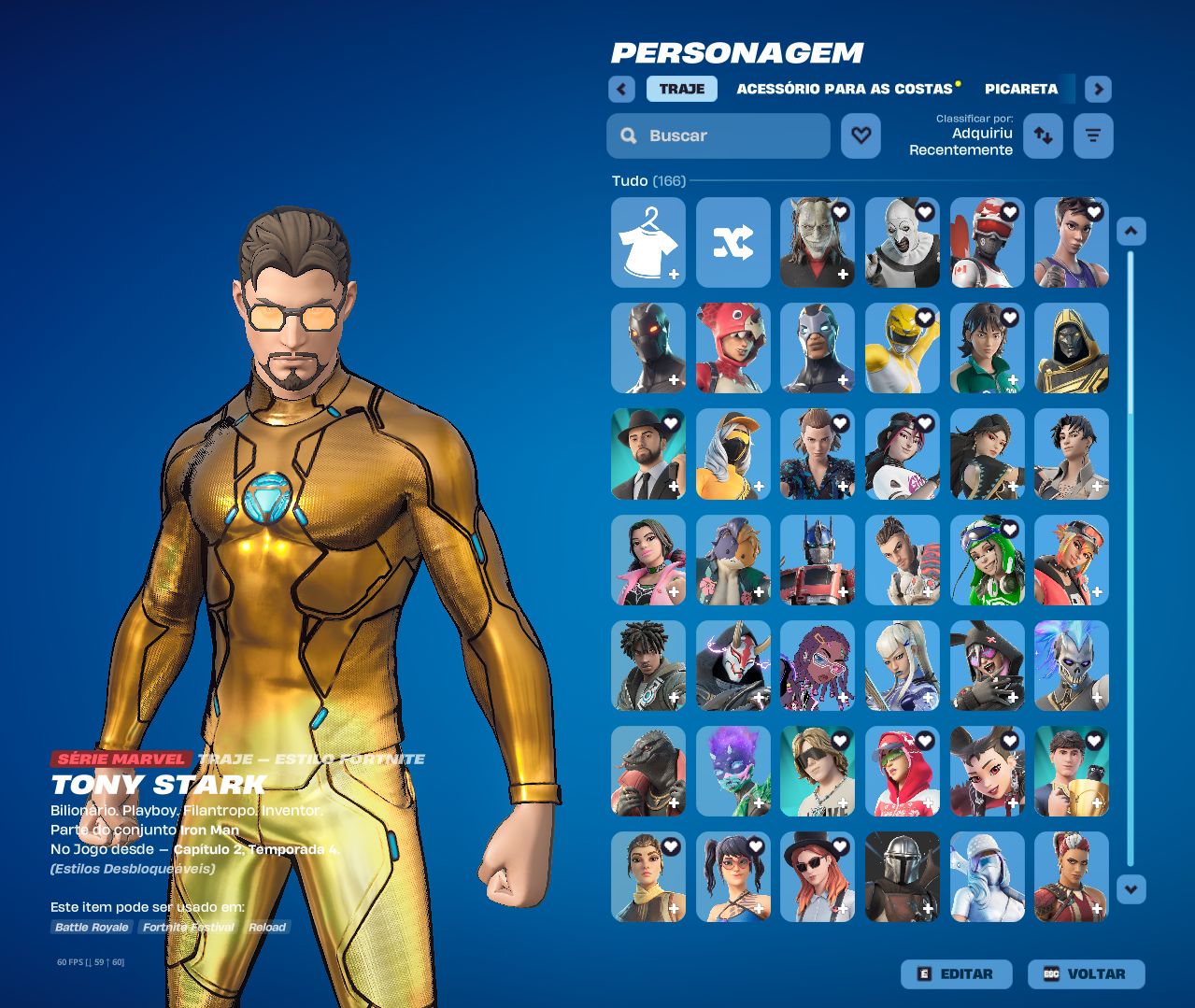 Conta Fortnite desde Capitulo 1 Season 4, 166 skins, 130 picaretas