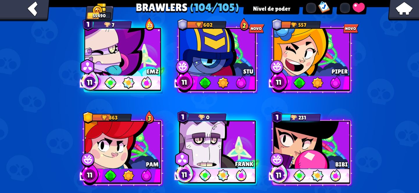 CONTA BRAWL STARS COM 63 PERSONAGENS NIVEL 11, 15 BRAWLERS COM TODOS OS BUFFIES