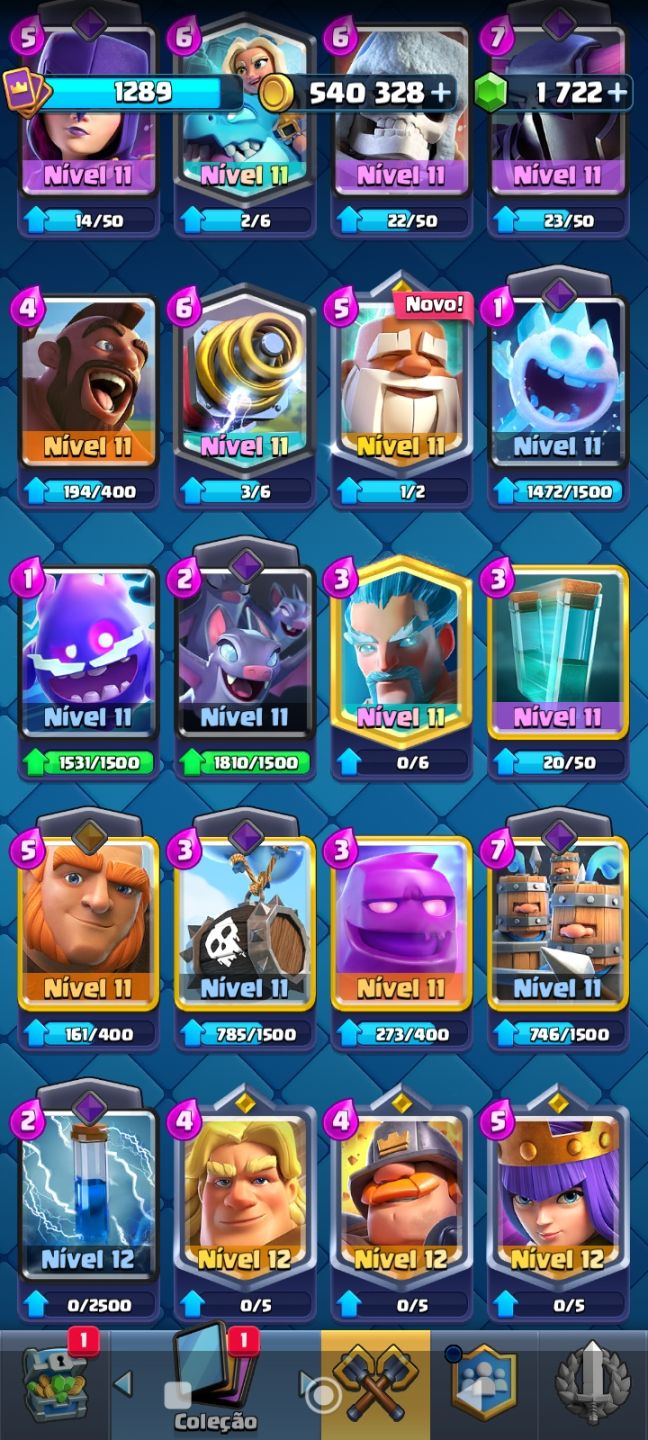 CLASH ROYALE Nível 14 120/122 Cartas Campeãs Lv.14/15 540k Ouro