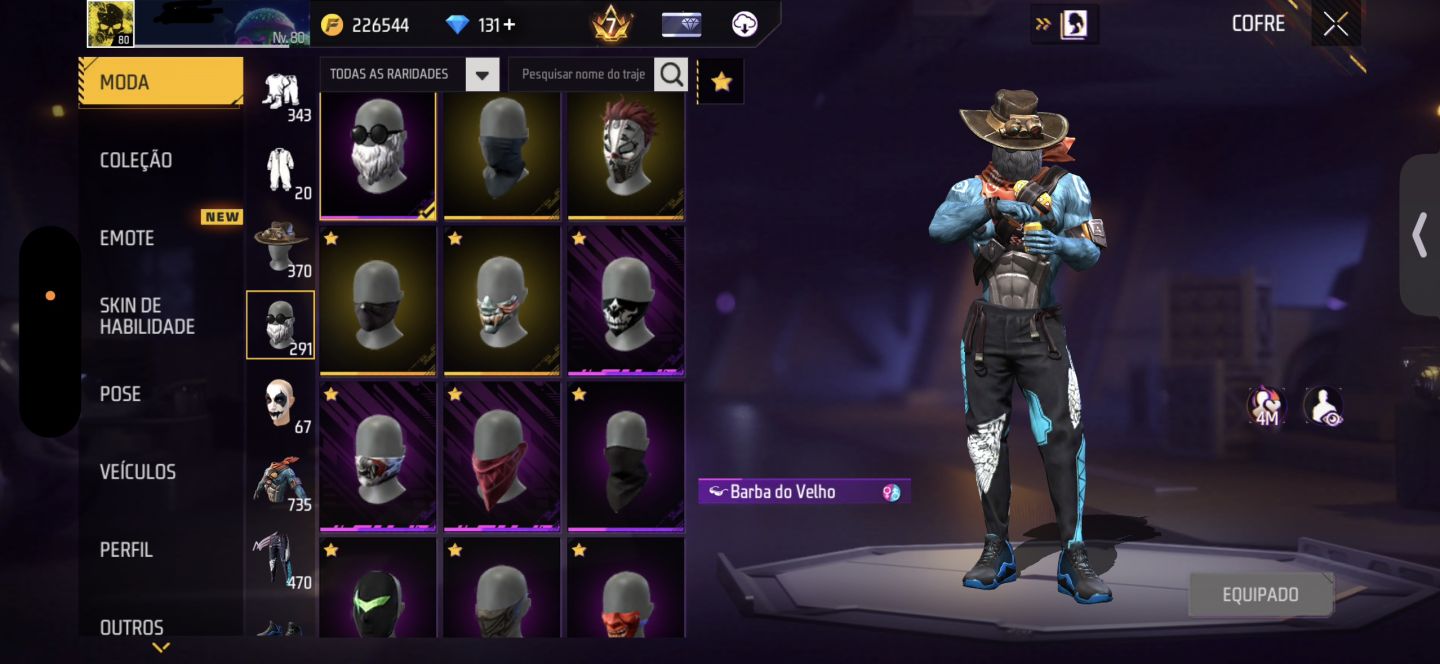 CONTA DE FREE FIRE GEMADA NÍVEL 80 COM ANGELICAL, STEAMPUNK e COELHÃO