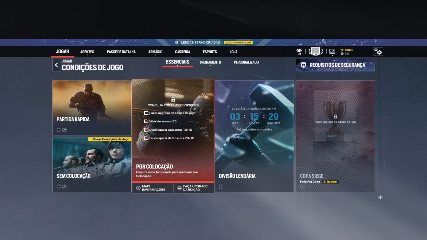 Conta R6 Level 50| 58K+Créditos/Renome|19 Atacantes+20 Defensores Desbloqueados