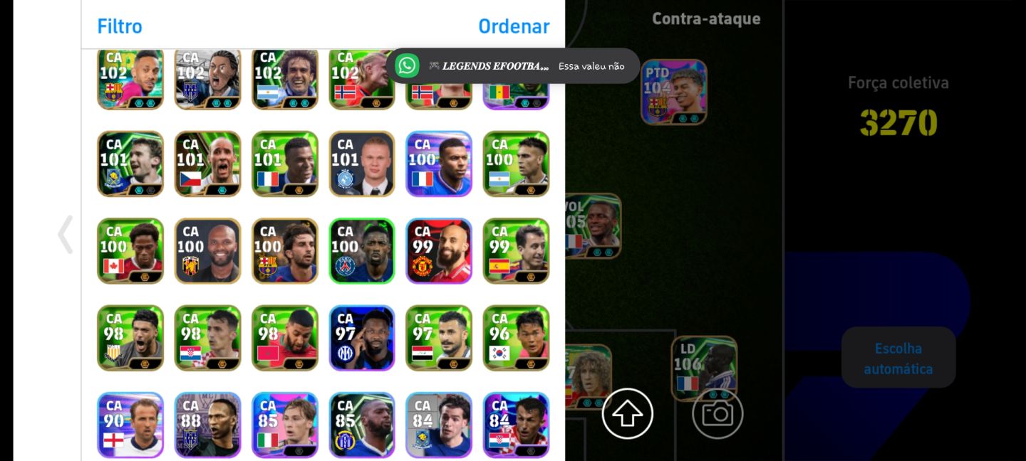 Time effotball mobile forte , força máxima ( 3290 ) , pode aumentar mais .
