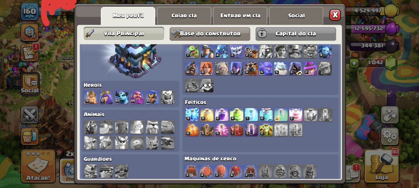 CONTA CV13 TOP | HERÓIS EVOLUÍDOS + EQUIPAMENTOS + TROPAS | CLASH OF CLANS