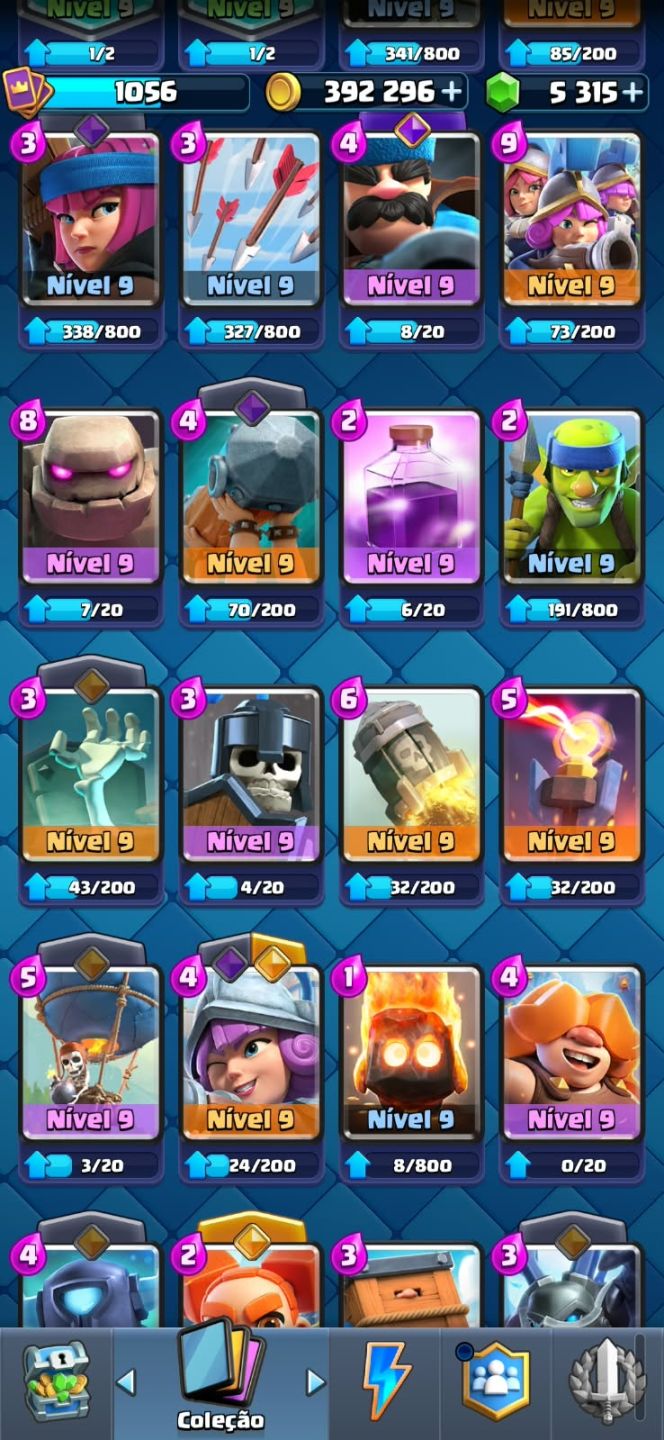 5.900 Troféus | 400k Ouro | 5.300 Gemas | 109/123 Cartas