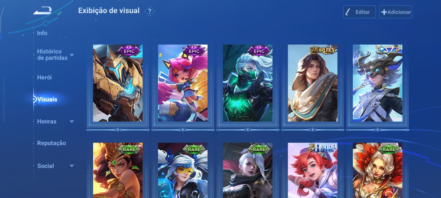Conta de honor com algumas skins. Sem tempo para jogar