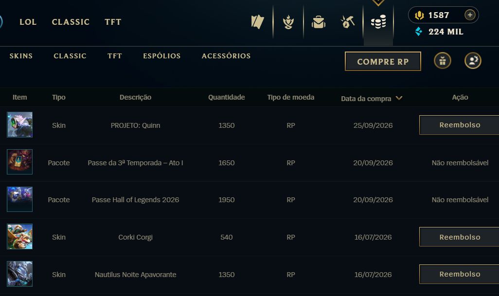Conta LOL Mestre atual (mestre 8 seasons) 333 Skins, com RP, (Preço negociável)