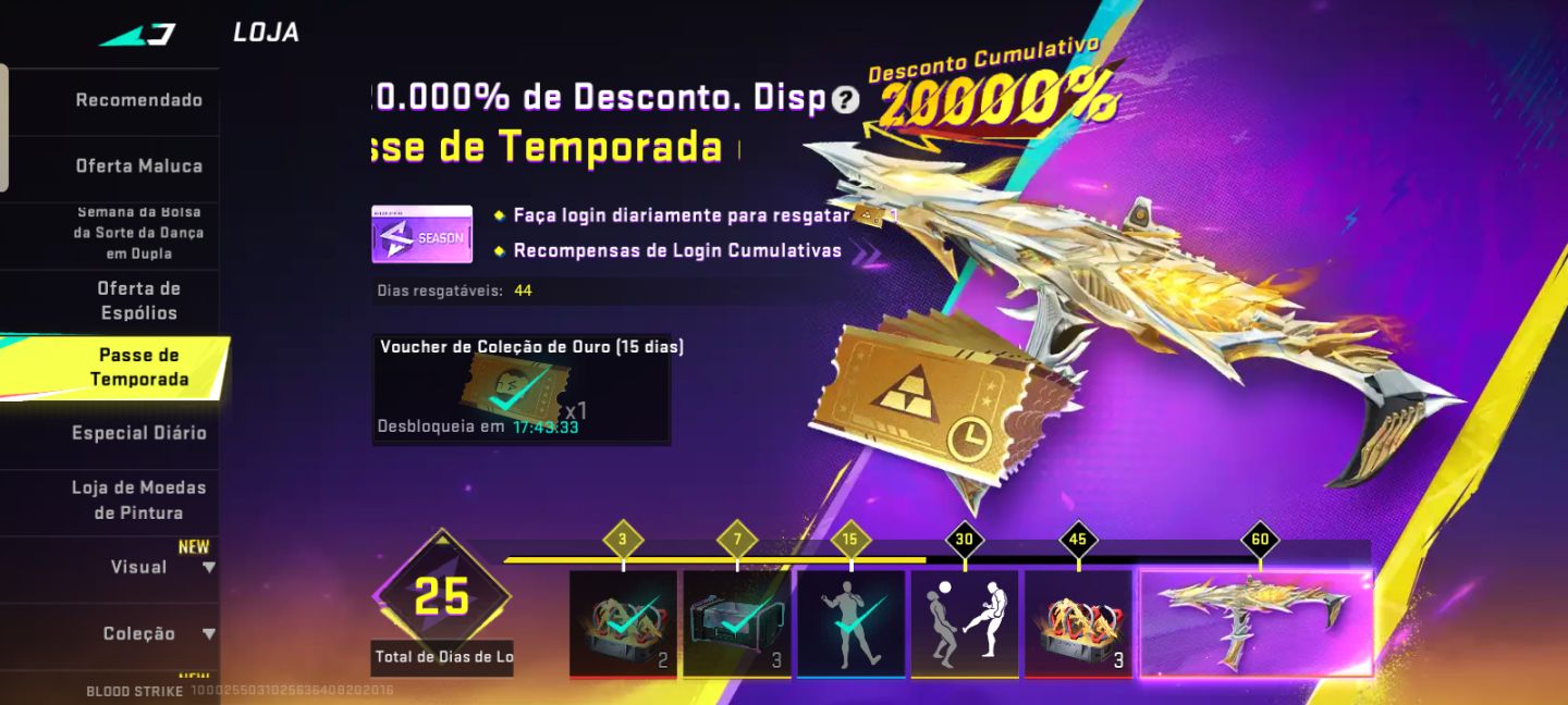 Conta Blood Strike M1887 Lv81 QBZ95 Lv70 KAG-6 Lv56 Passe de Temporada