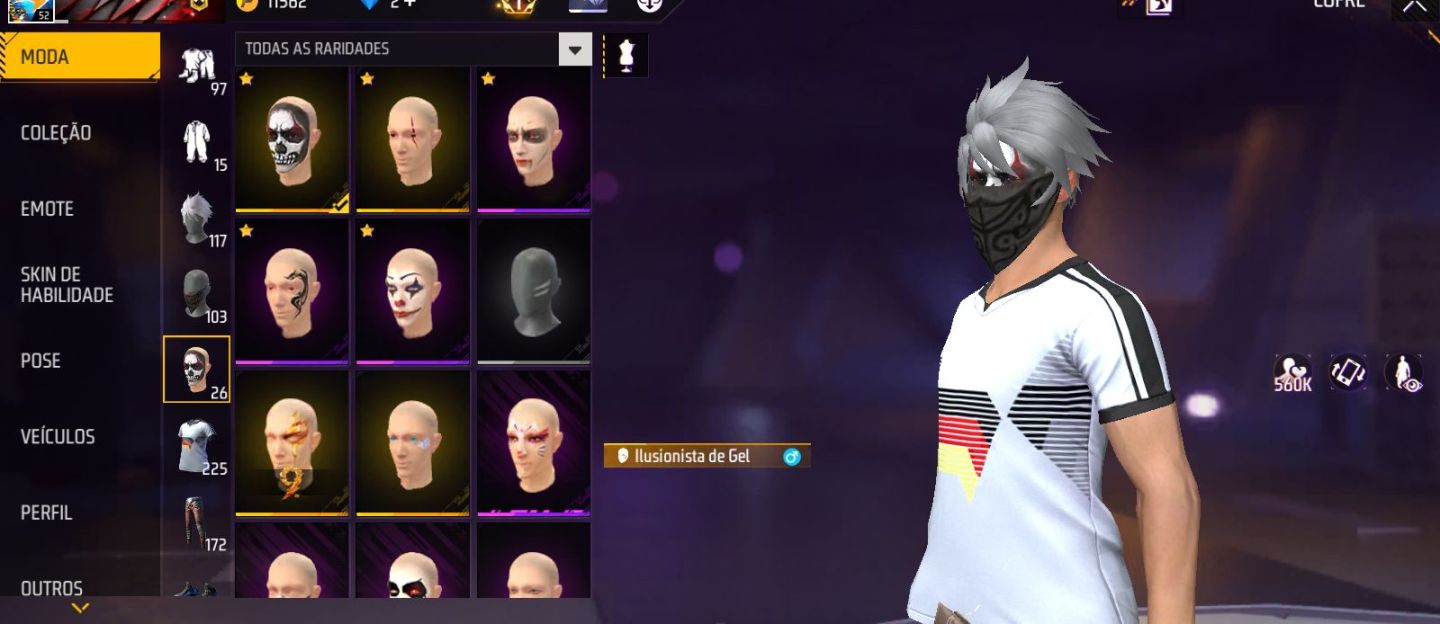 Conta de free fire com sombra roxa, aventureiro, coelhao e muita coisa antiga